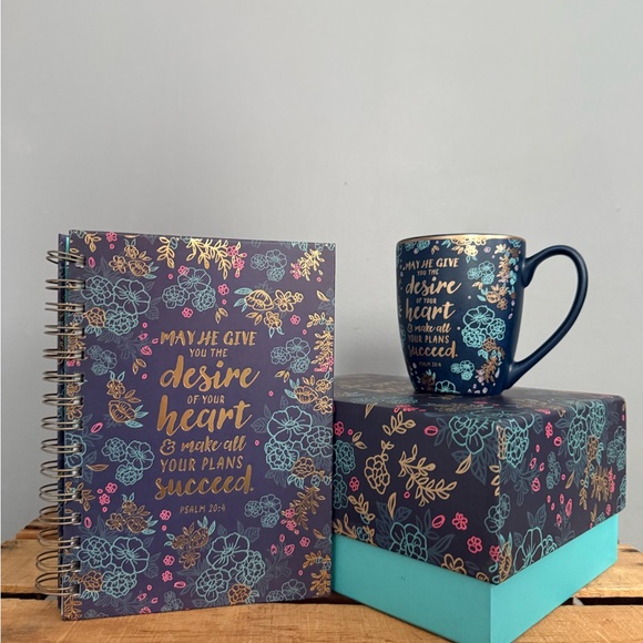 Other - Floral Inspirational Notebook & Mug Set - Navy